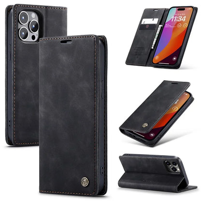 CASEME 013 Series For iPhone 16 Pro Max Case Card Holder Stand Leather Phone Cover