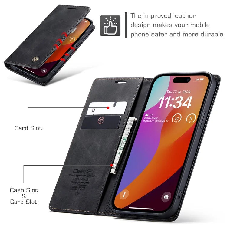 CASEME 013 Series For iPhone 16 Pro Max Case Card Holder Stand Leather Phone Cover