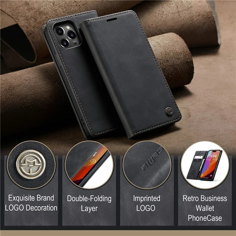 CASEME 013 Series For iPhone 16 Pro Max Case Card Holder Stand Leather Phone Cover
