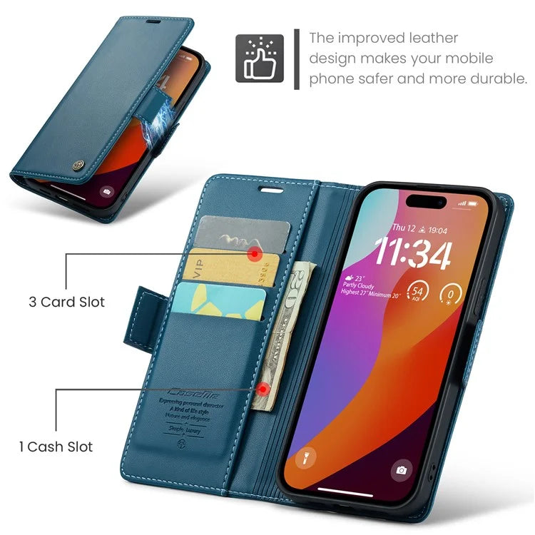 CASEME 023 Series For iPhone 16 Pro Max Case RFID Blocking Glossy Stand Phone Cover