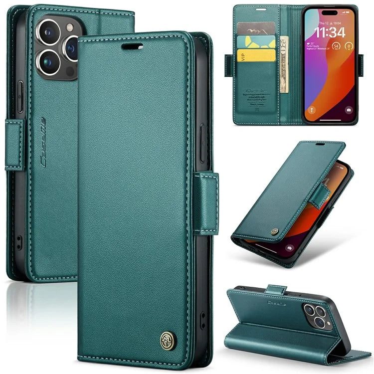 CASEME 023 Series For iPhone 16 Pro Max Case RFID Blocking Glossy Stand Phone Cover