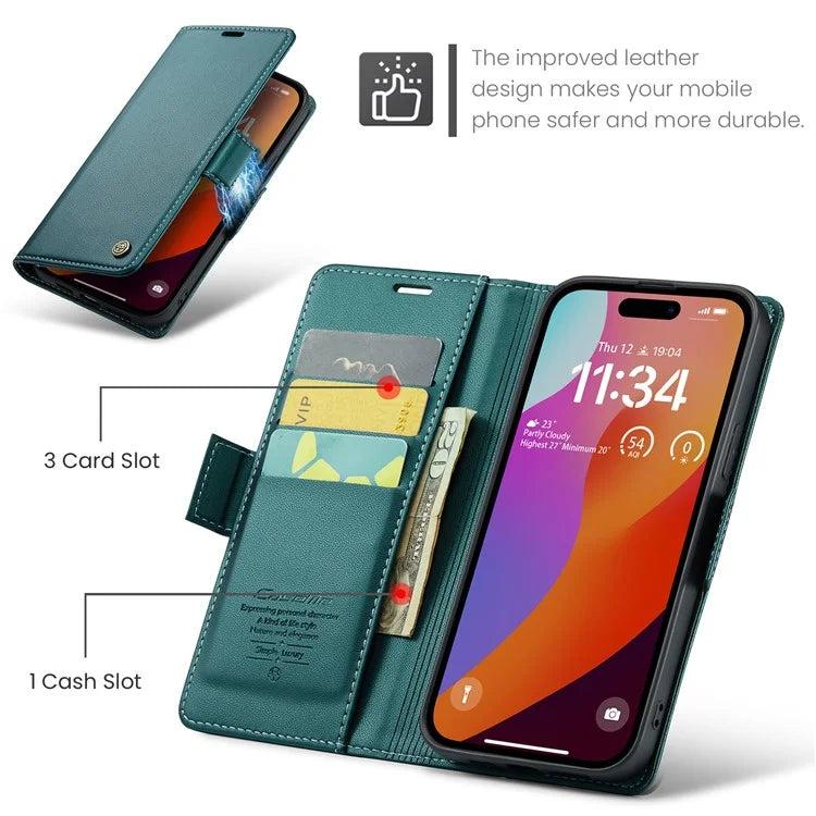 CASEME 023 Series For iPhone 16 Pro Max Case RFID Blocking Glossy Stand Phone Cover