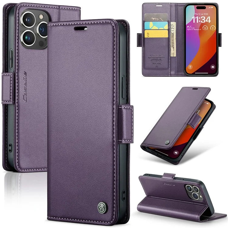 CASEME 023 Series For iPhone 16 Pro Max Case RFID Blocking Glossy Stand Phone Cover