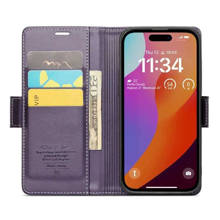 CASEME 023 Series For iPhone 16 Pro Max Case RFID Blocking Glossy Stand Phone Cover