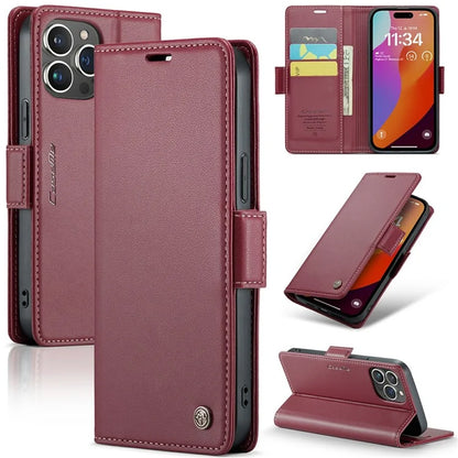 CASEME 023 Series For iPhone 16 Pro Max Case RFID Blocking Glossy Stand Phone Cover