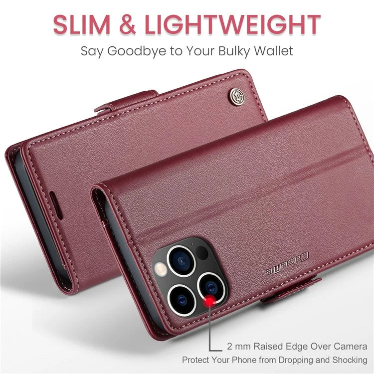 CASEME 023 Series For iPhone 16 Pro Max Case RFID Blocking Glossy Stand Phone Cover