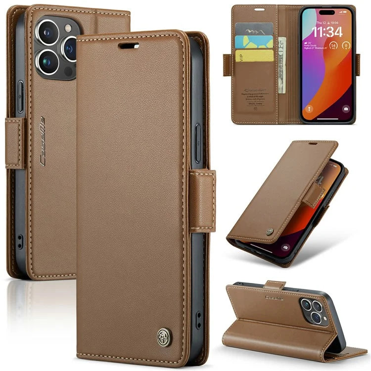 CASEME 023 Series For iPhone 16 Pro Max Case RFID Blocking Glossy Stand Phone Cover