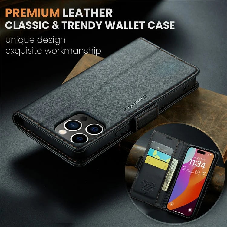CASEME 023 Series For iPhone 16 Pro Max Case RFID Blocking Glossy Stand Phone Cover