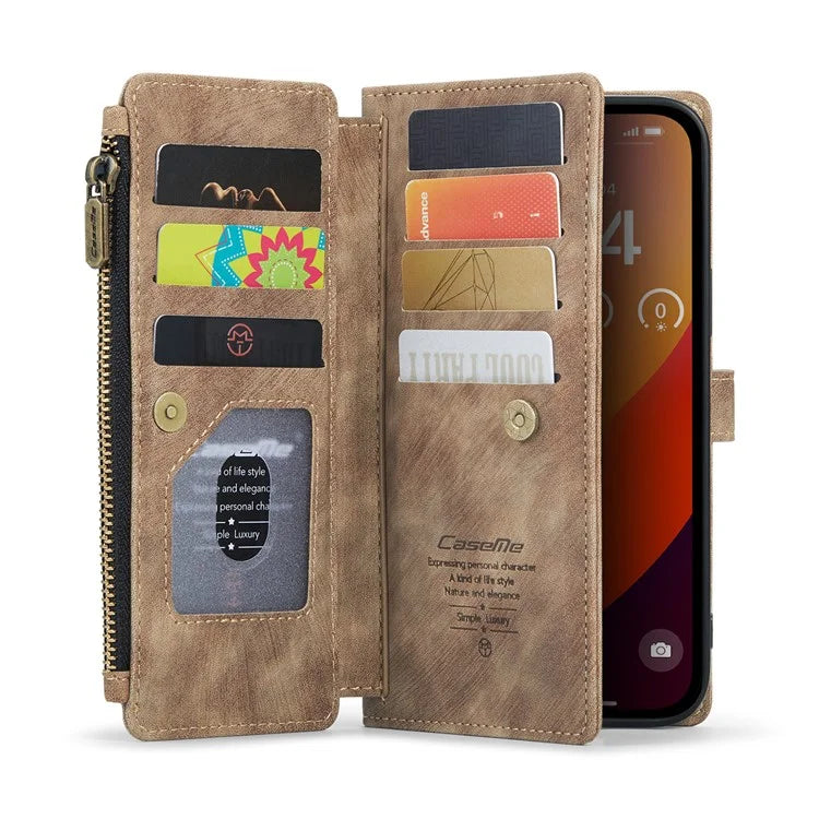 CASEME C30 Series for iPhone 16 Pro Max Case Leather Phone Cover with 10 Card Holder Zipper Pocket