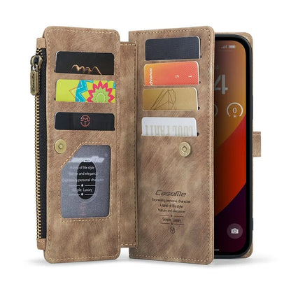 CASEME C30 Series for iPhone 16 Pro Max Case Leather Phone Cover with 10 Card Holder Zipper Pocket