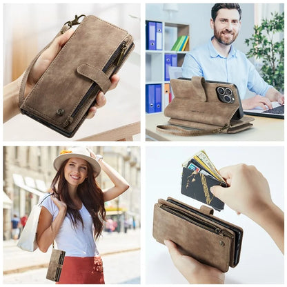 CASEME C30 Series for iPhone 16 Pro Max Case Leather Phone Cover with 10 Card Holder Zipper Pocket