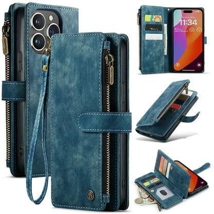 CASEME C30 Series for iPhone 16 Pro Max Case Leather Phone Cover with 10 Card Holder Zipper Pocket