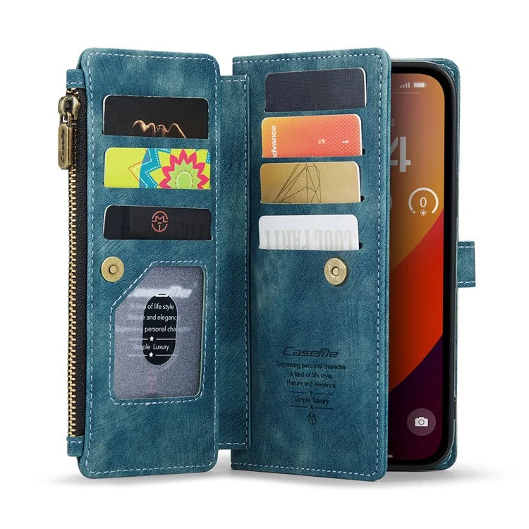 CASEME C30 Series for iPhone 16 Pro Max Case Leather Phone Cover with 10 Card Holder Zipper Pocket