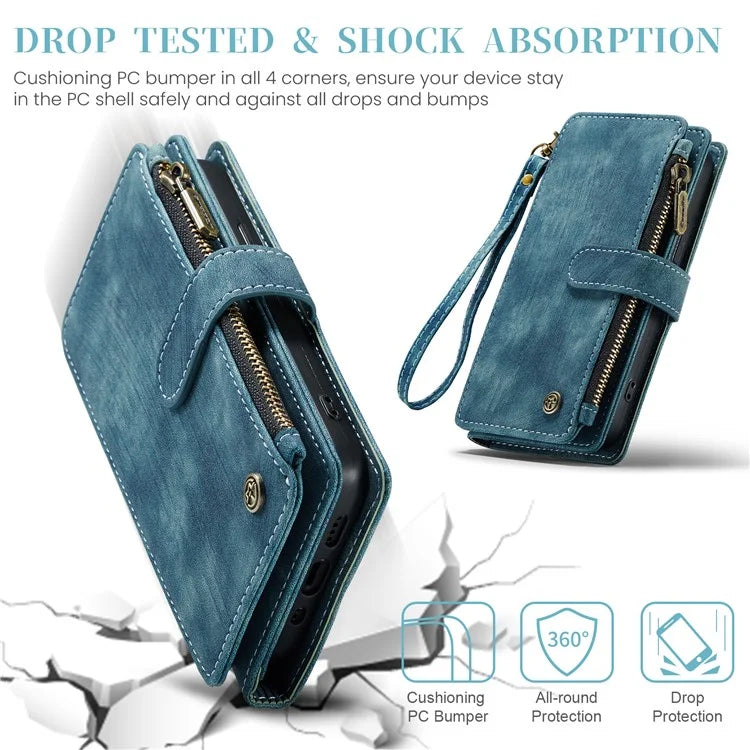 CASEME C30 Series for iPhone 16 Pro Max Case Leather Phone Cover with 10 Card Holder Zipper Pocket