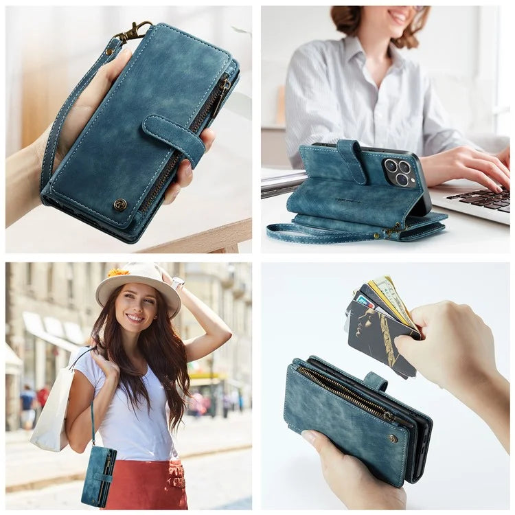 CASEME C30 Series for iPhone 16 Pro Max Case Leather Phone Cover with 10 Card Holder Zipper Pocket