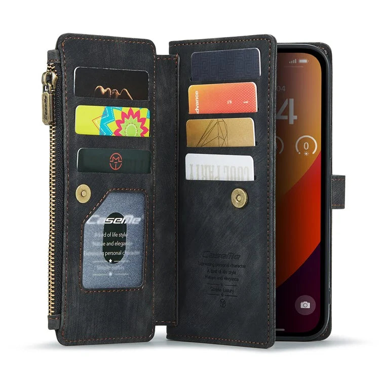 CASEME C30 Series for iPhone 16 Pro Max Case Leather Phone Cover with 10 Card Holder Zipper Pocket
