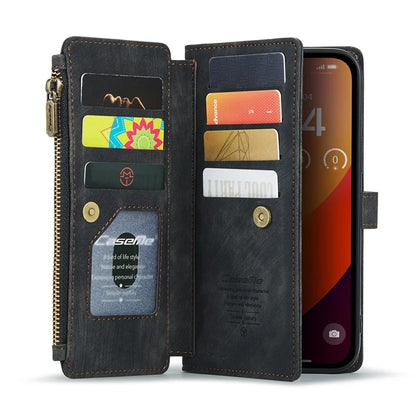 CASEME C30 Series for iPhone 16 Pro Max Case Leather Phone Cover with 10 Card Holder Zipper Pocket