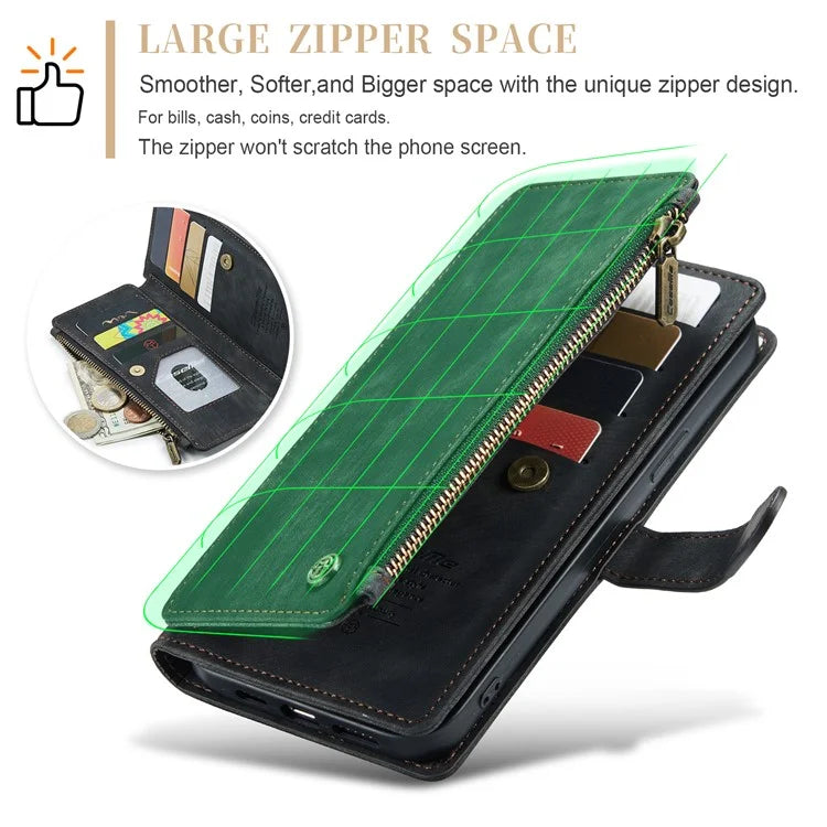 CASEME C30 Series for iPhone 16 Pro Max Case Leather Phone Cover with 10 Card Holder Zipper Pocket