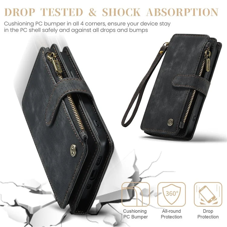 CASEME C30 Series for iPhone 16 Pro Max Case Leather Phone Cover with 10 Card Holder Zipper Pocket