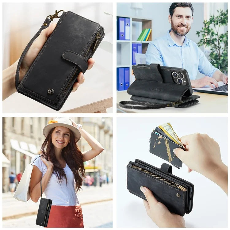 CASEME C30 Series for iPhone 16 Pro Max Case Leather Phone Cover with 10 Card Holder Zipper Pocket