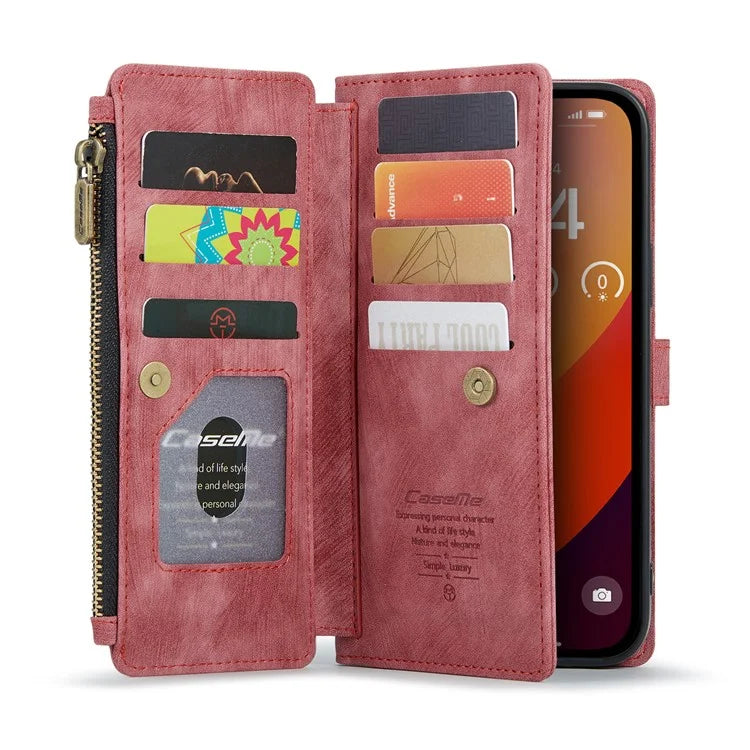 CASEME C30 Series for iPhone 16 Pro Max Case Leather Phone Cover with 10 Card Holder Zipper Pocket