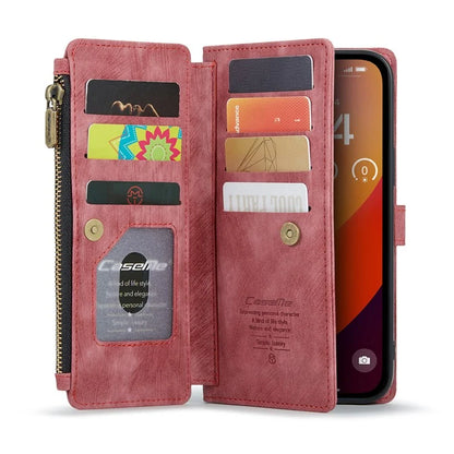 CASEME C30 Series for iPhone 16 Pro Max Case Leather Phone Cover with 10 Card Holder Zipper Pocket