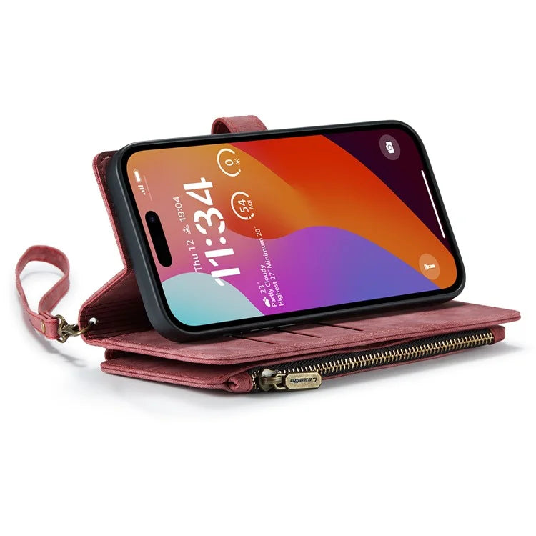 CASEME C30 Series for iPhone 16 Pro Max Case Leather Phone Cover with 10 Card Holder Zipper Pocket