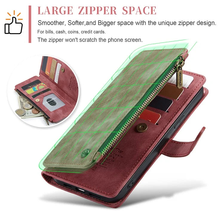 CASEME C30 Series for iPhone 16 Pro Max Case Leather Phone Cover with 10 Card Holder Zipper Pocket