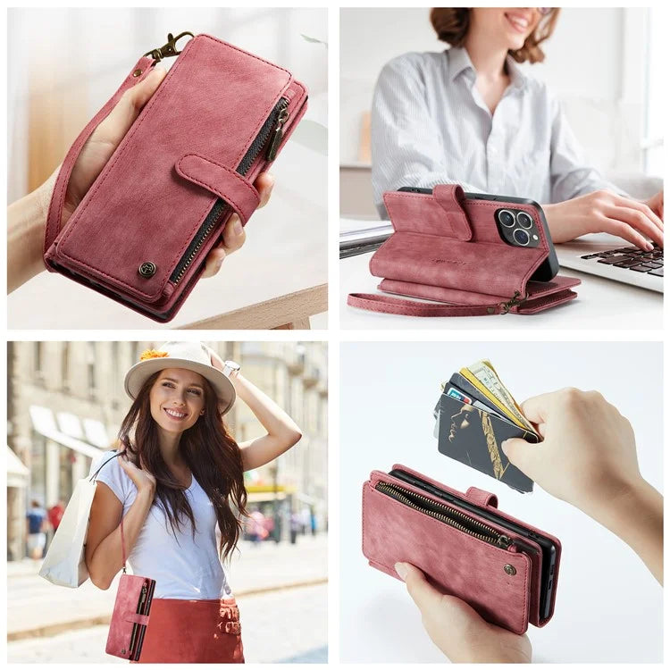 CASEME C30 Series for iPhone 16 Pro Max Case Leather Phone Cover with 10 Card Holder Zipper Pocket