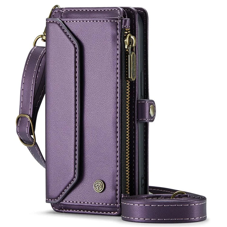 CASEME C36 Series For iPhone 16 Pro Max Case Zipper Wallet Leather Phone Cover with Straps
