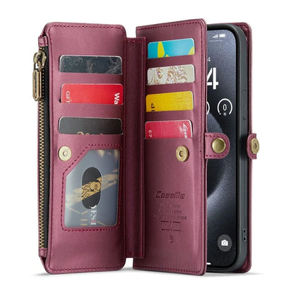 CASEME C36 Series For iPhone 16 Pro Max Case Zipper Wallet Leather Phone Cover with Straps