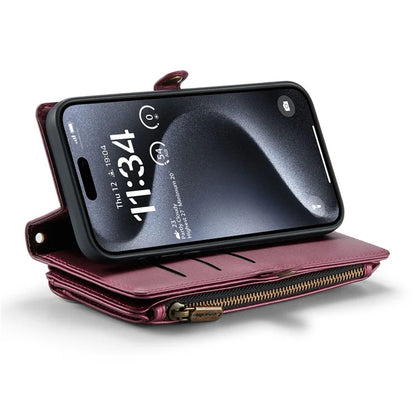 CASEME C36 Series For iPhone 16 Pro Max Case Zipper Wallet Leather Phone Cover with Straps