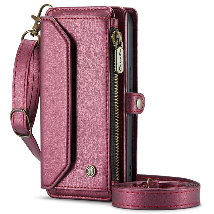 CASEME C36 Series For iPhone 16 Pro Max Case Zipper Wallet Leather Phone Cover with Straps
