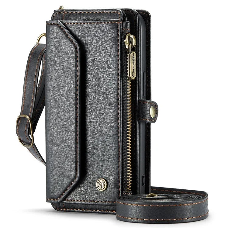 CASEME C36 Series For iPhone 16 Pro Max Case Zipper Wallet Leather Phone Cover with Straps