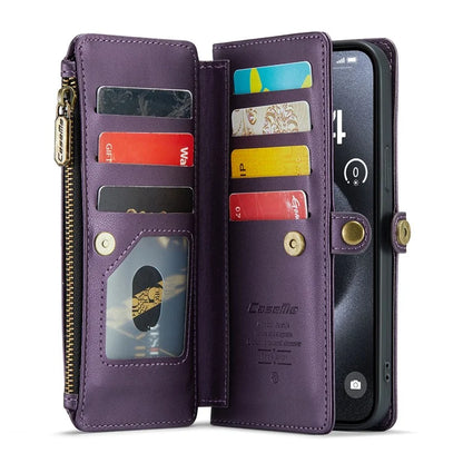 CASEME C36 Series For iPhone 16 Pro Case Zipper Wallet Leather Phone Cover with Straps
