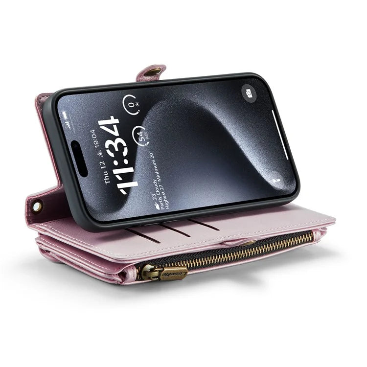 CASEME C36 Series For iPhone 16 Pro Case Zipper Wallet Leather Phone Cover with Straps