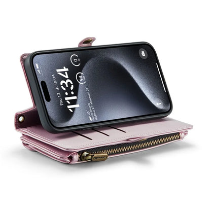 CASEME C36 Series For iPhone 16 Pro Case Zipper Wallet Leather Phone Cover with Straps