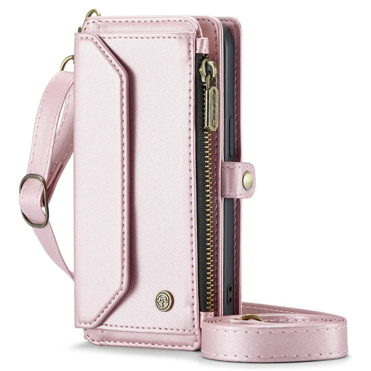 CASEME C36 Series For iPhone 16 Pro Case Zipper Wallet Leather Phone Cover with Straps