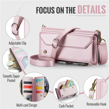 CASEME C36 Series For iPhone 16 Pro Case Zipper Wallet Leather Phone Cover with Straps