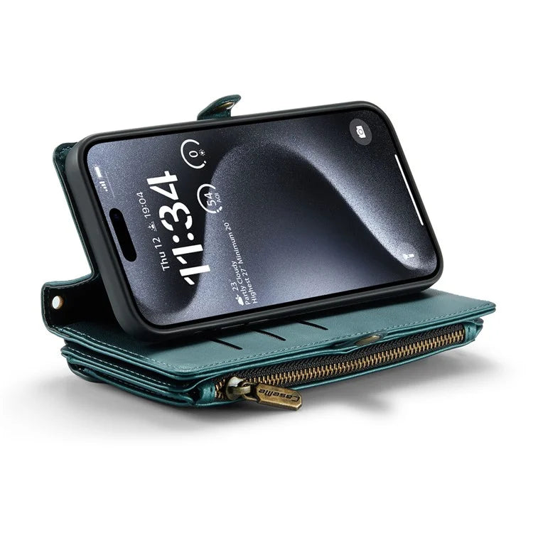 CASEME C36 Series For iPhone 16 Pro Case Zipper Wallet Leather Phone Cover with Straps