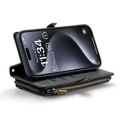 CASEME C36 Series For iPhone 16 Pro Case Zipper Wallet Leather Phone Cover with Straps