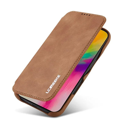 LC.IMEEKE For iPhone 16 Case Card Holder Stand Leather Phone Cover