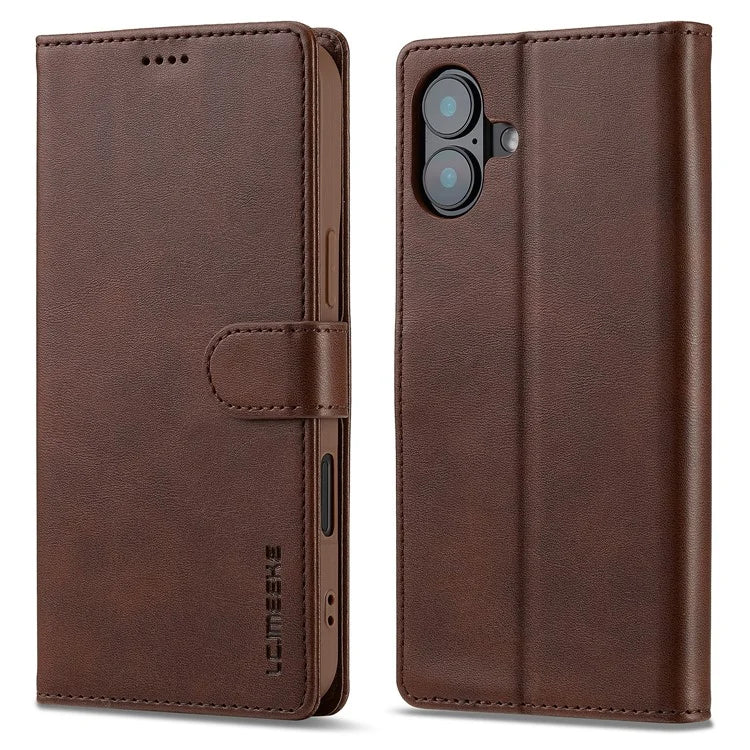 LC.IMEEKE For iPhone 16 Plus Case Calf Texture PU Leather Stand Wallet Phone Cover