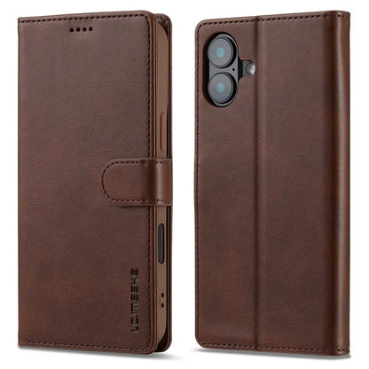 LC.IMEEKE For iPhone 16 Plus Case Calf Texture PU Leather Stand Wallet Phone Cover