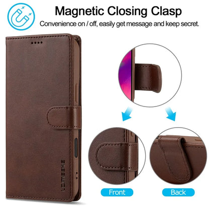 LC.IMEEKE For iPhone 16 Plus Case Calf Texture PU Leather Stand Wallet Phone Cover