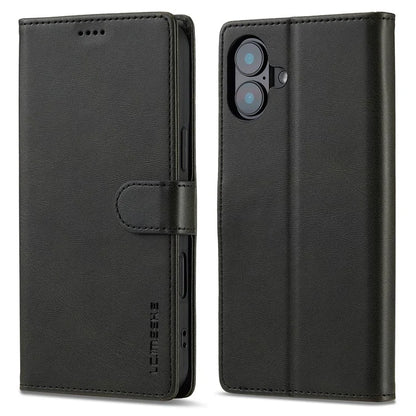 LC.IMEEKE For iPhone 16 Plus Case Calf Texture PU Leather Stand Wallet Phone Cover