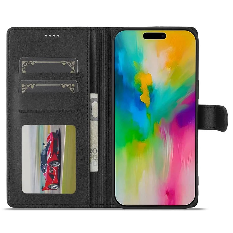 LC.IMEEKE For iPhone 16 Plus Case Calf Texture PU Leather Stand Wallet Phone Cover