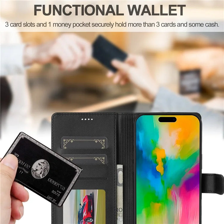 LC.IMEEKE For iPhone 16 Plus Case Calf Texture PU Leather Stand Wallet Phone Cover