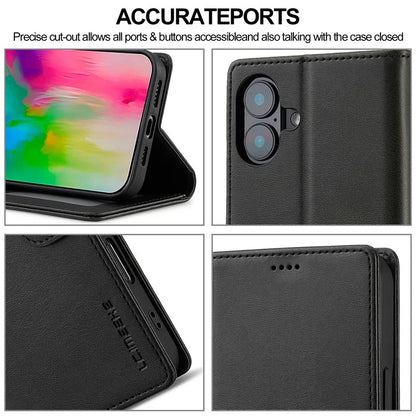 LC.IMEEKE For iPhone 16 Plus Case Calf Texture PU Leather Stand Wallet Phone Cover