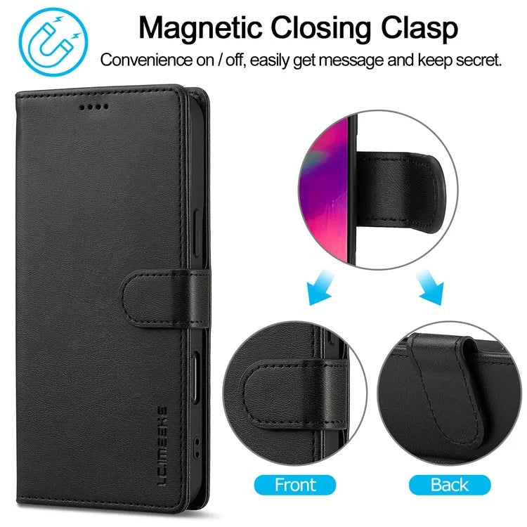 LC.IMEEKE For iPhone 16 Plus Case Calf Texture PU Leather Stand Wallet Phone Cover
